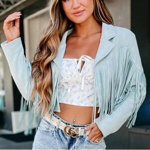 VICI | Like New! Walford Fringe Cropped 
Mint Suede Jacket